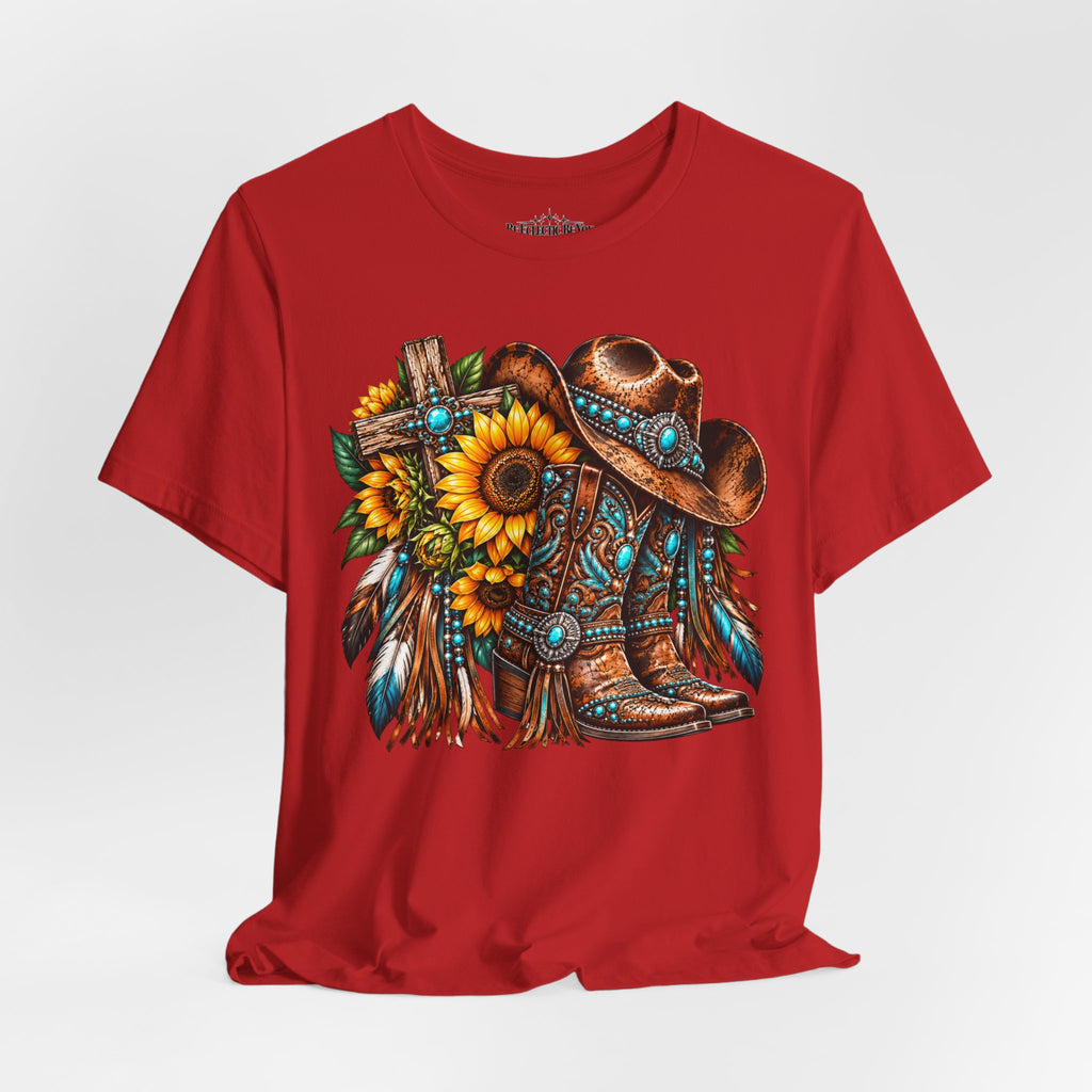 Western Cowboy Boots & Sunflowers Graphic Tee
