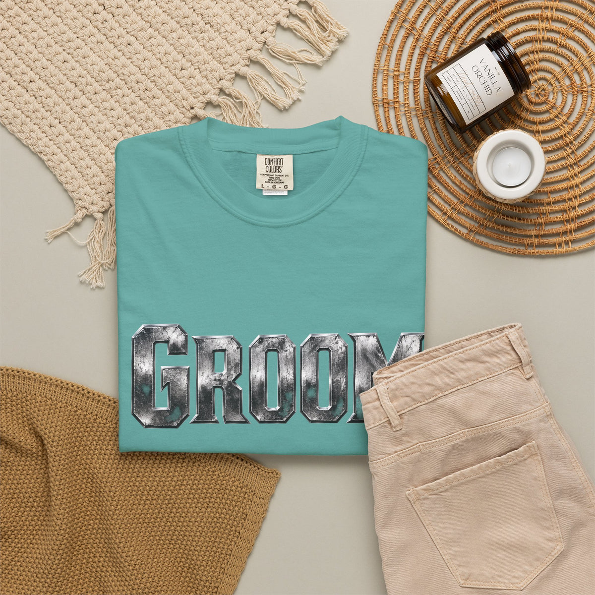 Groom Graphic T-Shirt — Metallic Lettering Wedding Tee for Grooms