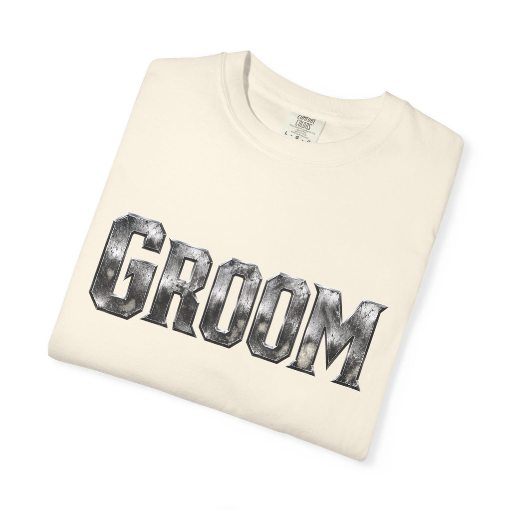 Groom Graphic T-Shirt — Metallic Lettering Wedding Tee for Grooms
