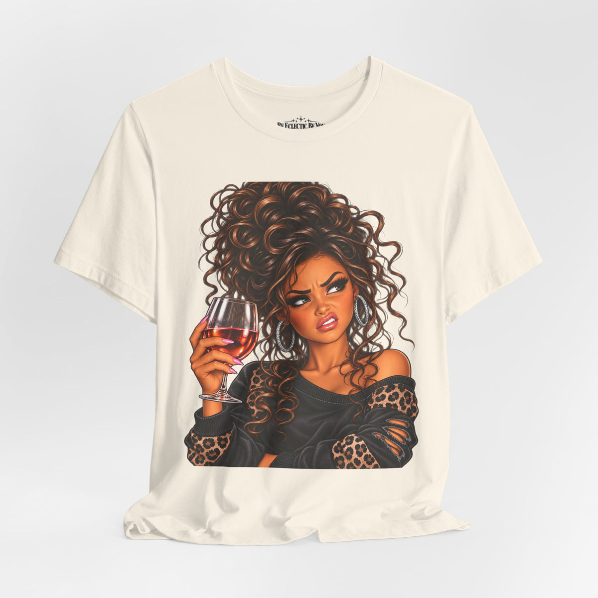 Curly Hair Wine Lover Graphic T-Shirt