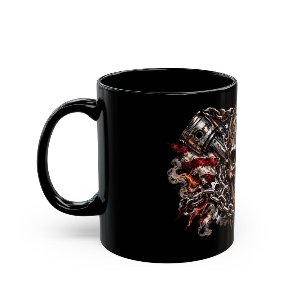 Skull & American Flag Black Mug — Gothic Biker Coffee Cup (11oz/15oz)