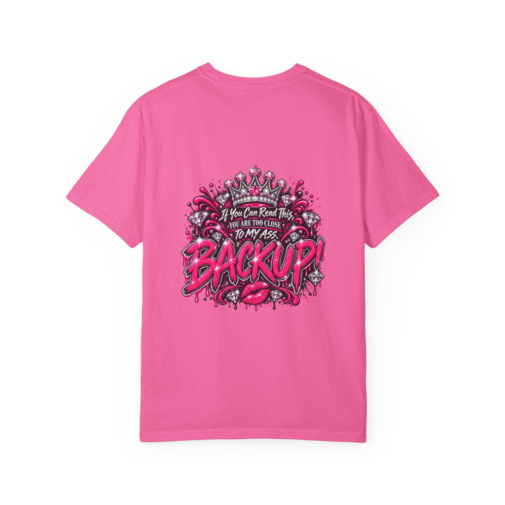 Graphic T-Shirt — Pink Lip Art & 'Backup!' Slogan Tee