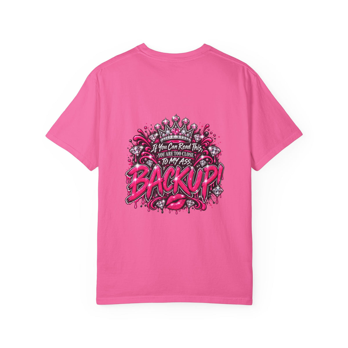 Graphic T-Shirt — Pink Lip Art & 'Backup!' Slogan Tee