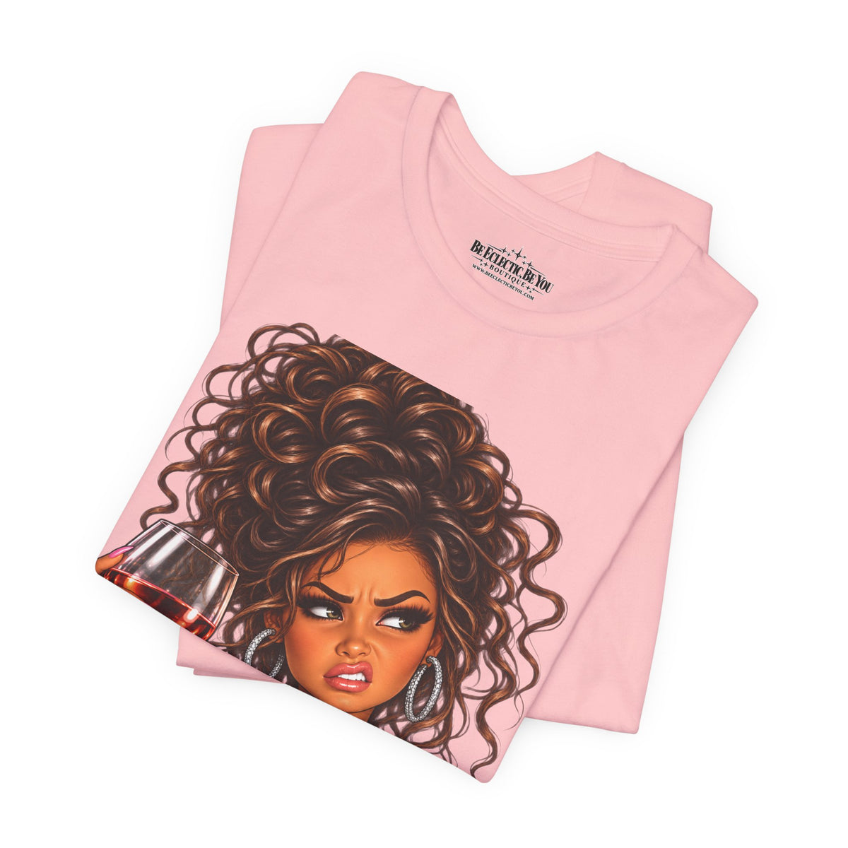 Curly Hair Wine Lover Graphic T-Shirt