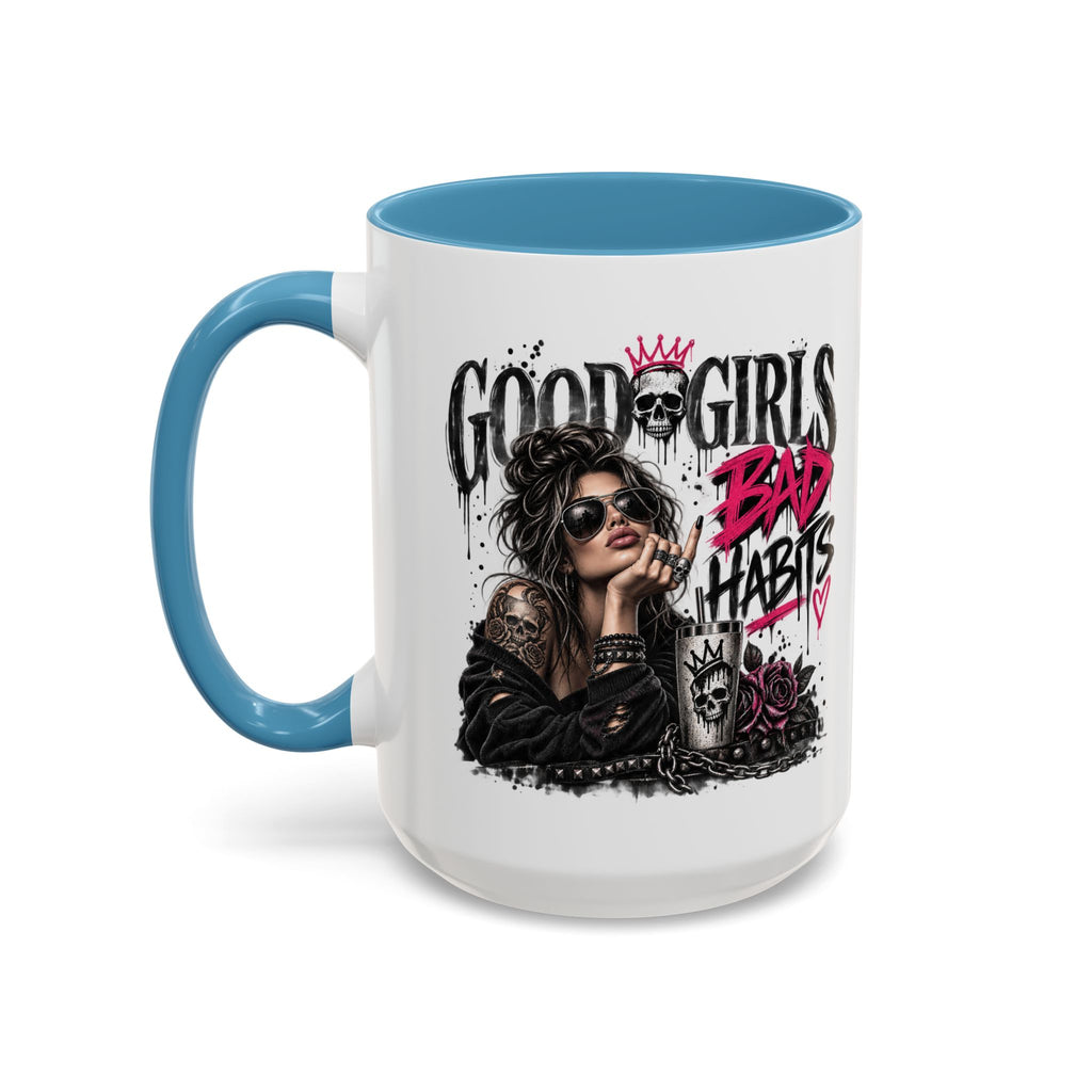 Good Girls, Bad Habits Accent Coffee Mug – Edgy Skull & Crown Design (11/15oz)