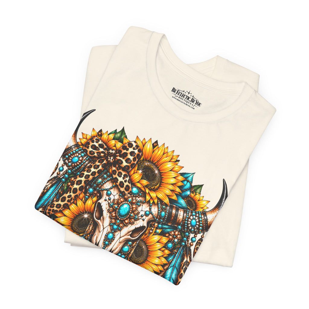 Boho Buffalo Skull Sunflower T-Shirt