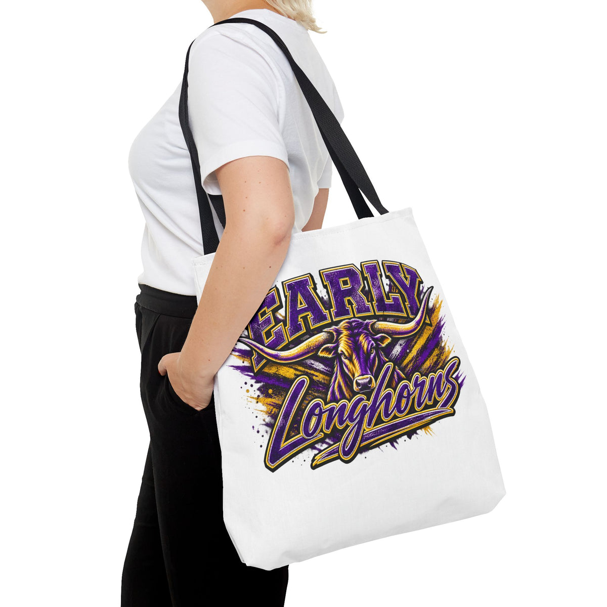 Early Longhorns Graphic Tote Bag – School Spirit Purple & Gold
