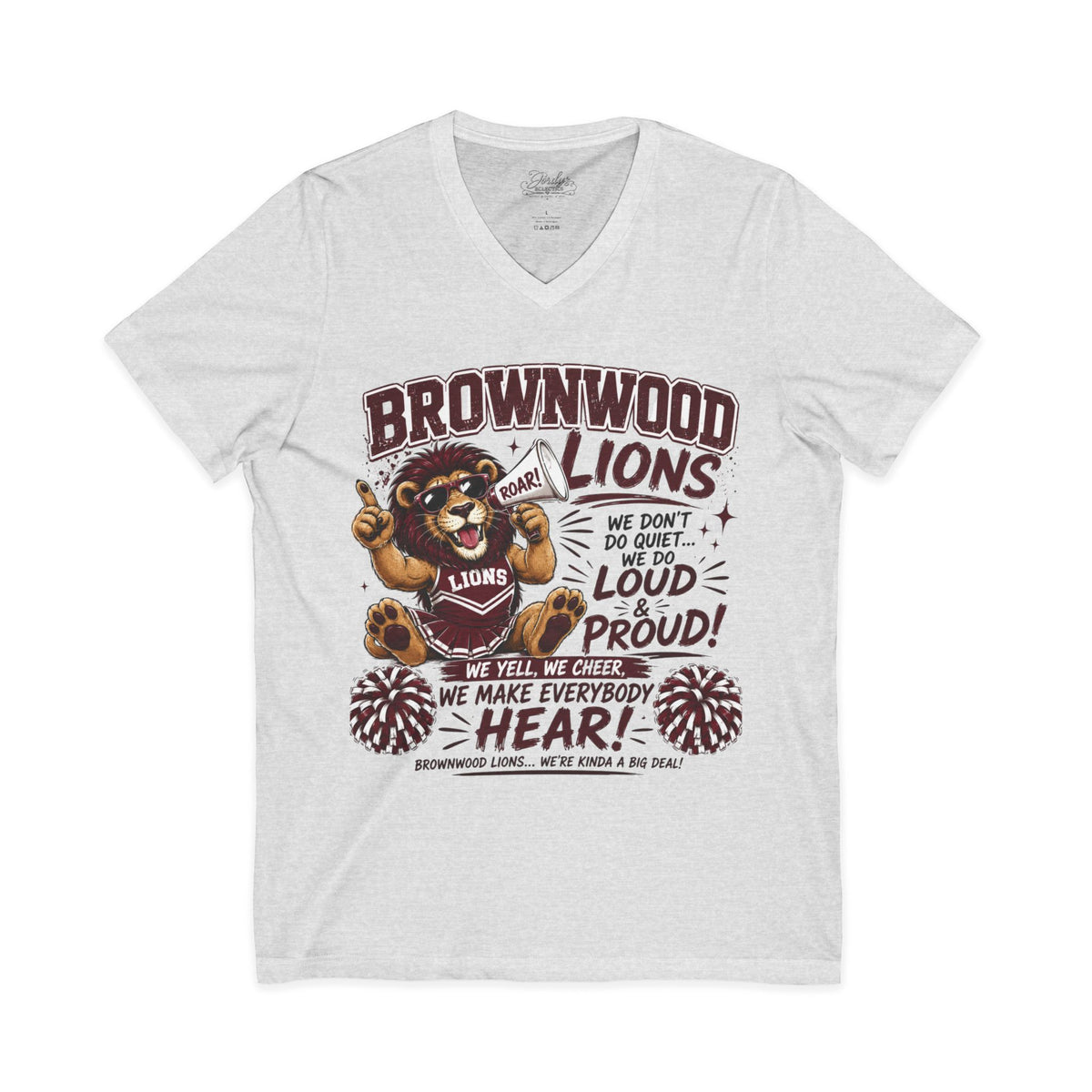 Brownwood Lions Cheer V-Neck T-Shirt — Loud Proud School Spirit Tee