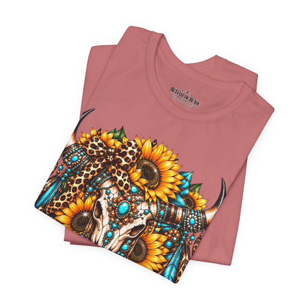 Boho Buffalo Skull Sunflower T-Shirt