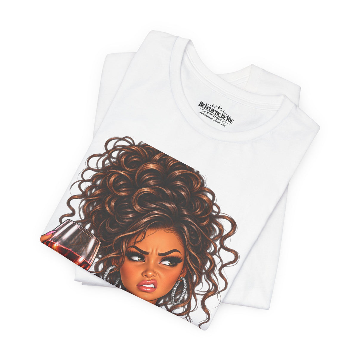 Curly Hair Wine Lover Graphic T-Shirt