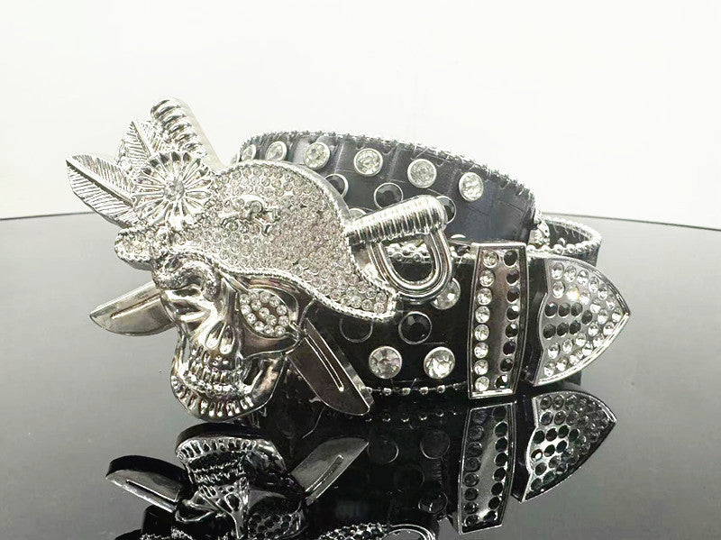 Skull Punk Belt with Rhinestones