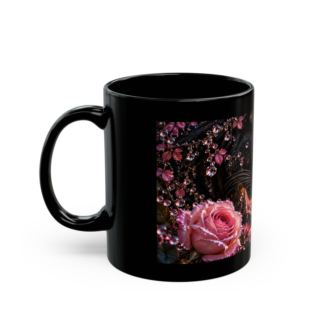Black Panther & Cub Sunset Mug — 11oz/15oz Black Ceramic Coffee Cup