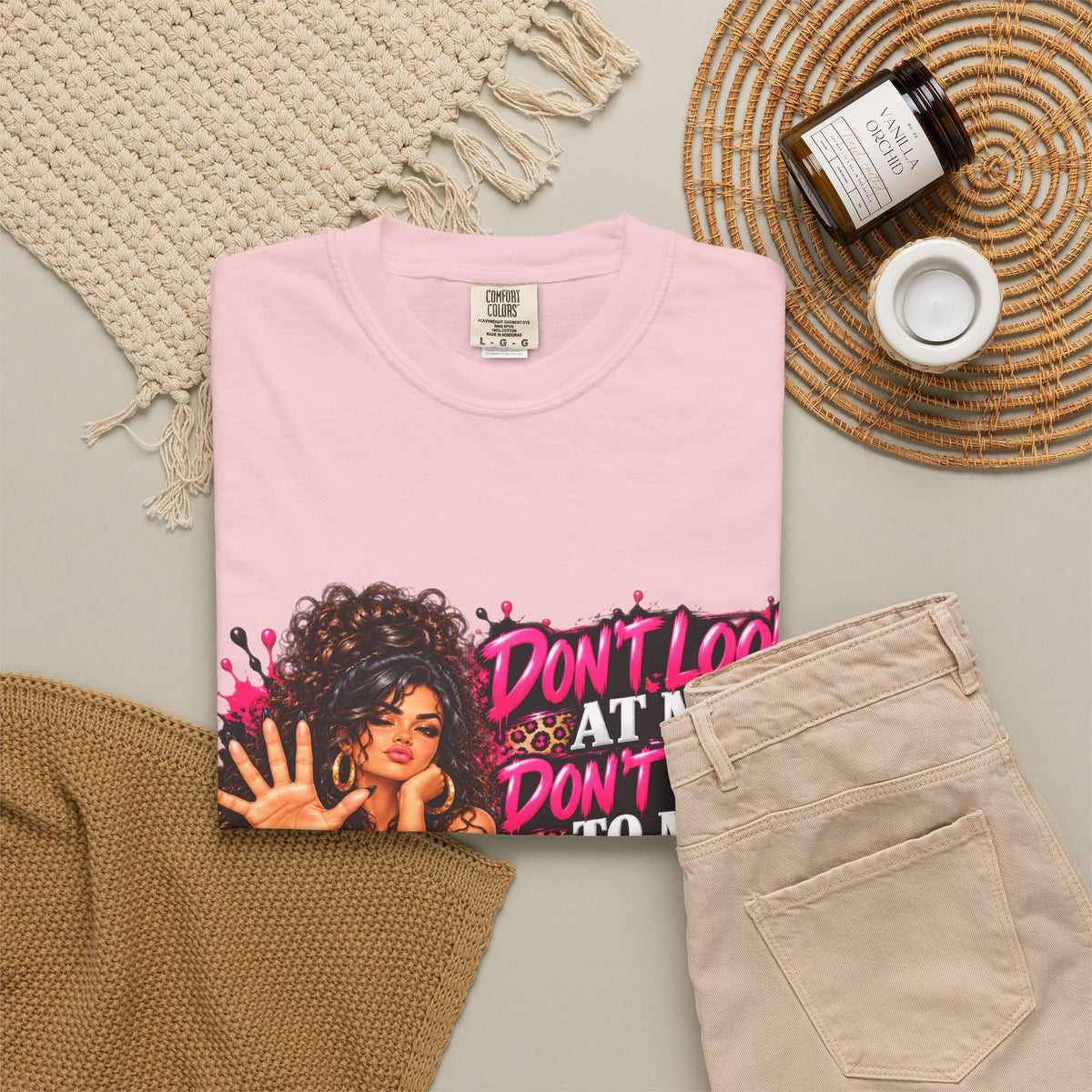 Graphic T-Shirt — "Don't Look at Me, Don't Talk to Me, Don't Touch Me" Afro Girl Streetwear