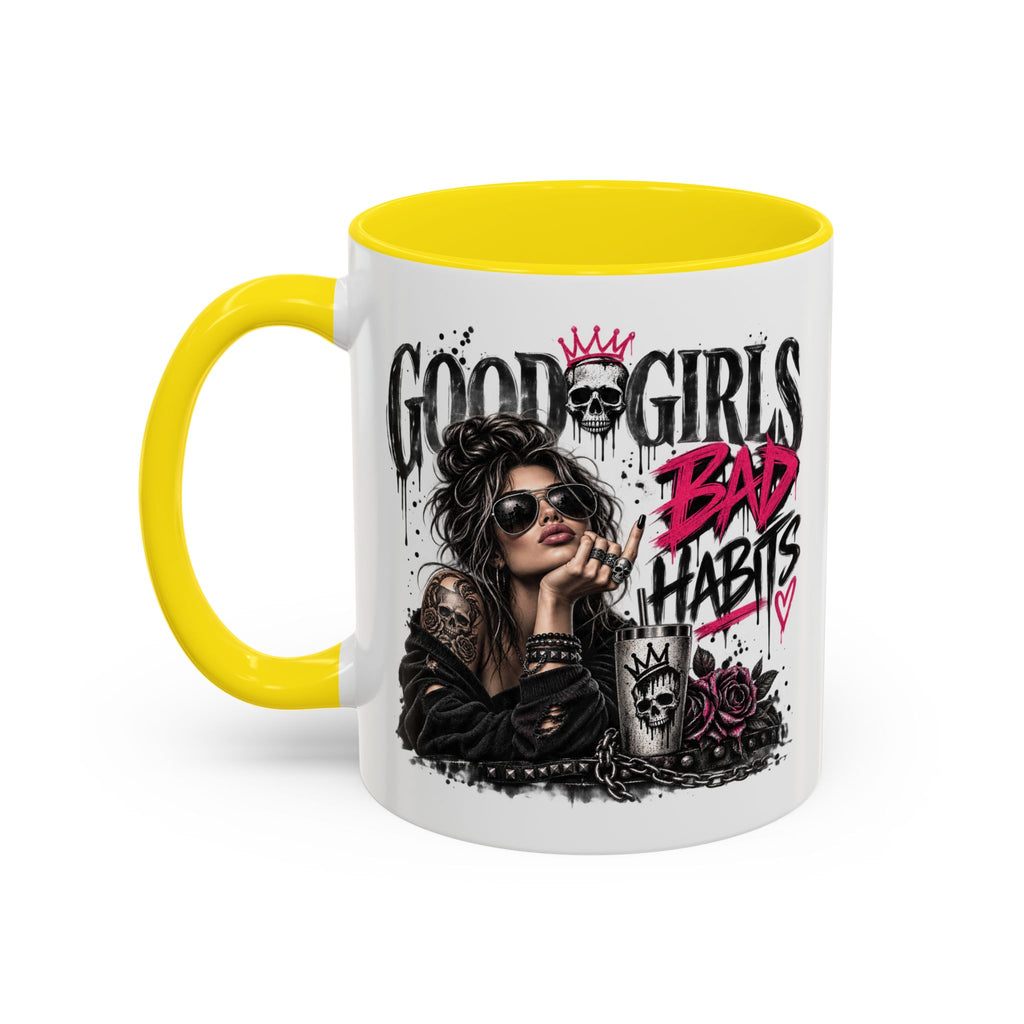 Good Girls, Bad Habits Accent Coffee Mug – Edgy Skull & Crown Design (11/15oz)