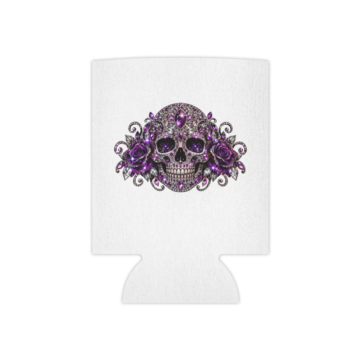 Purple Rhinestone Skull Can Cooler – Floral Gothic Beverage Koozie