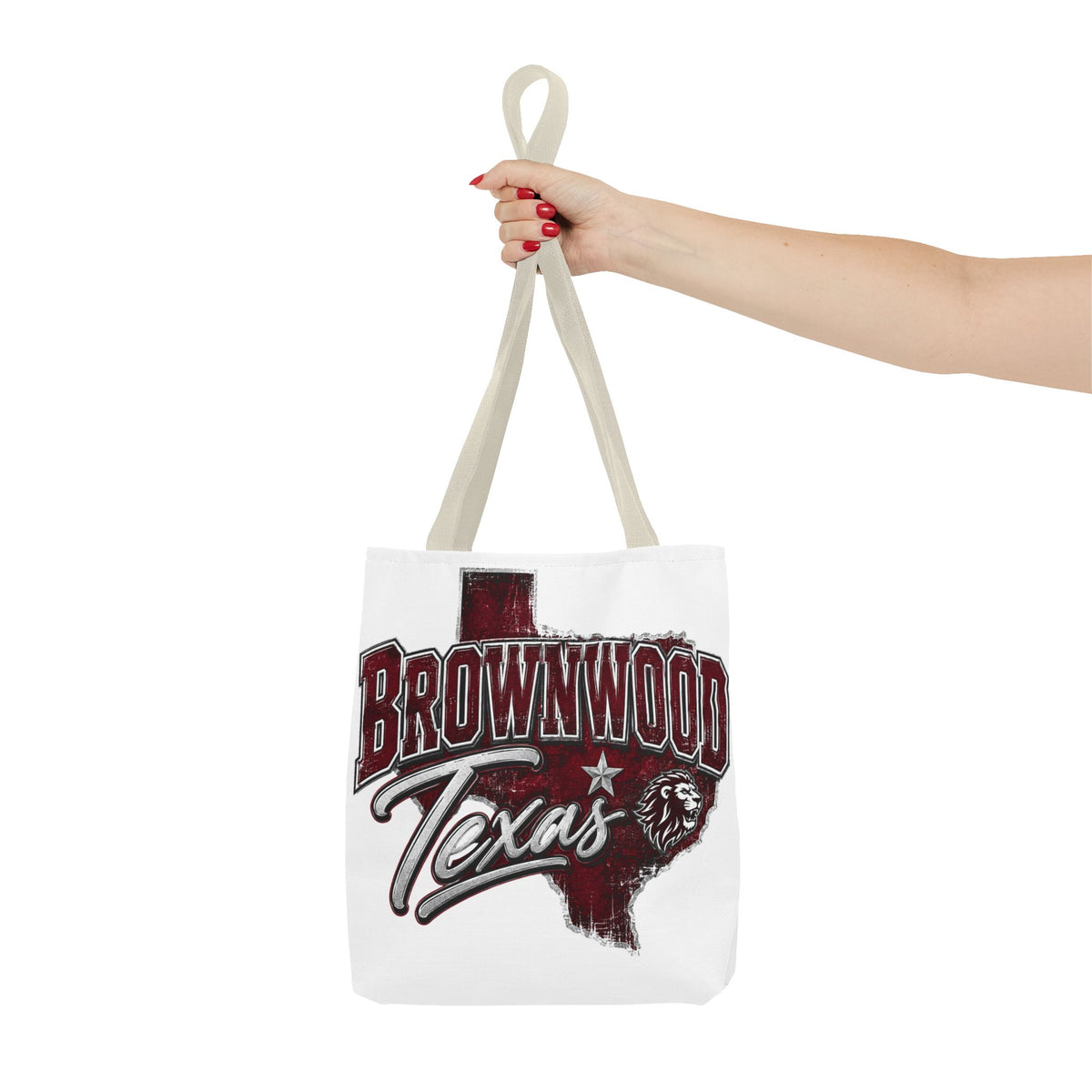 Brownwood Texas Tote Bag — Vintage State Outline & Lion Graphic