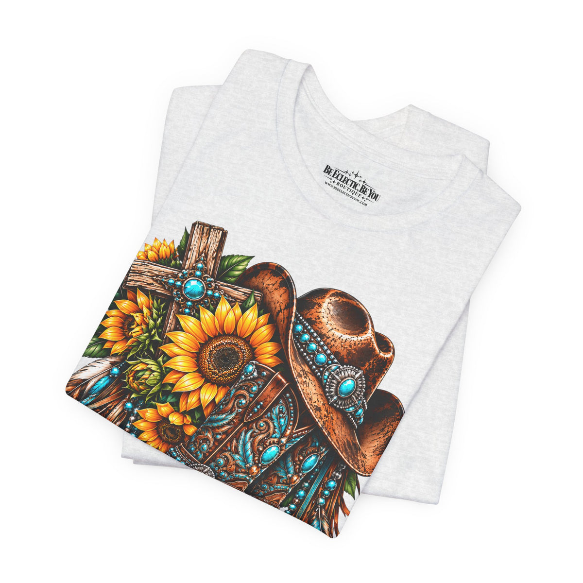 Western Cowboy Boots & Sunflowers Graphic Tee