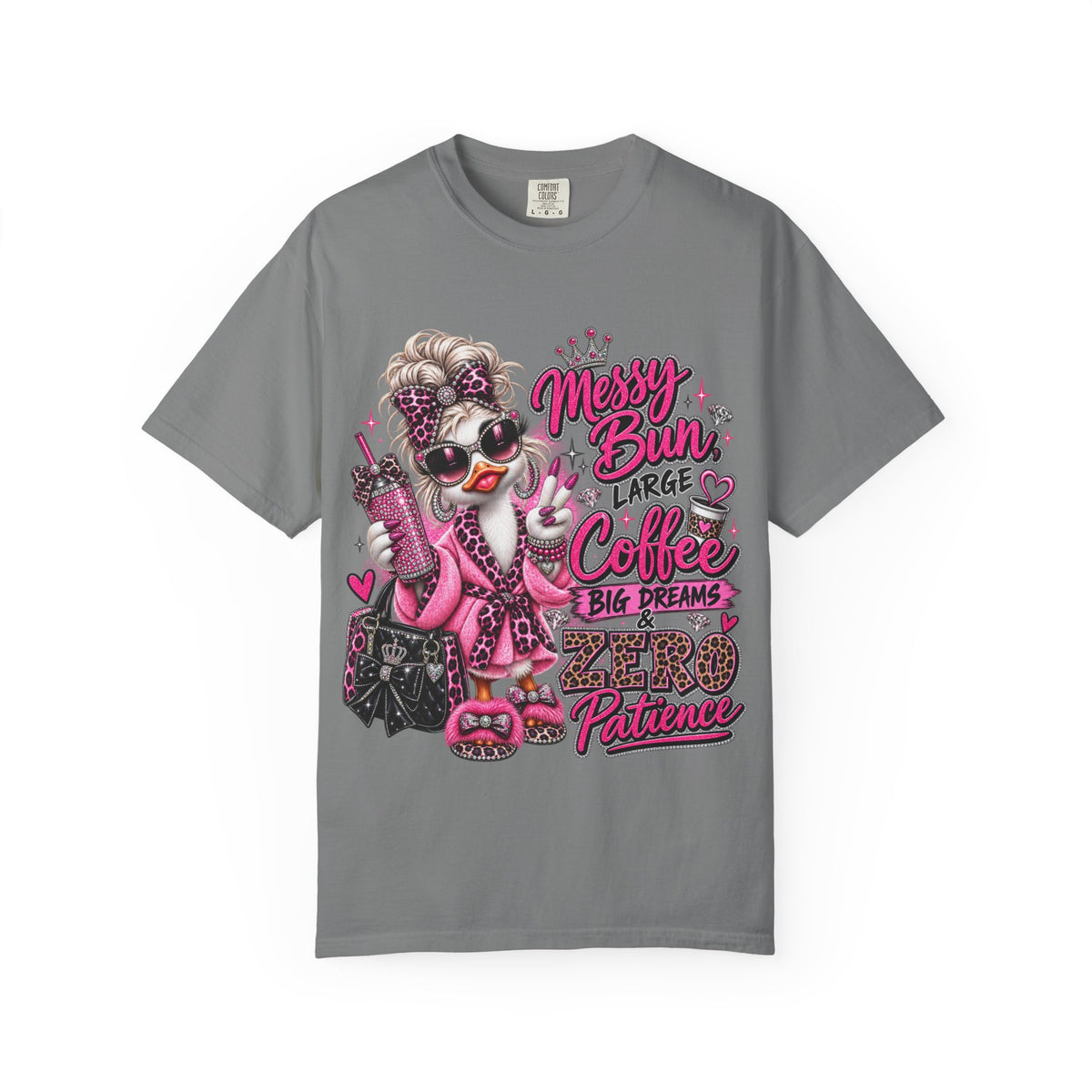Messy Bun, Big Coffee, Zero Patience T-Shirt — Funny Graphic Tee for Moms & Busy Women