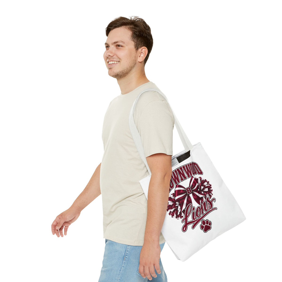 Brownwood Lions Cheer Tote Bag — School Spirit Bow & Pom-Pom Design