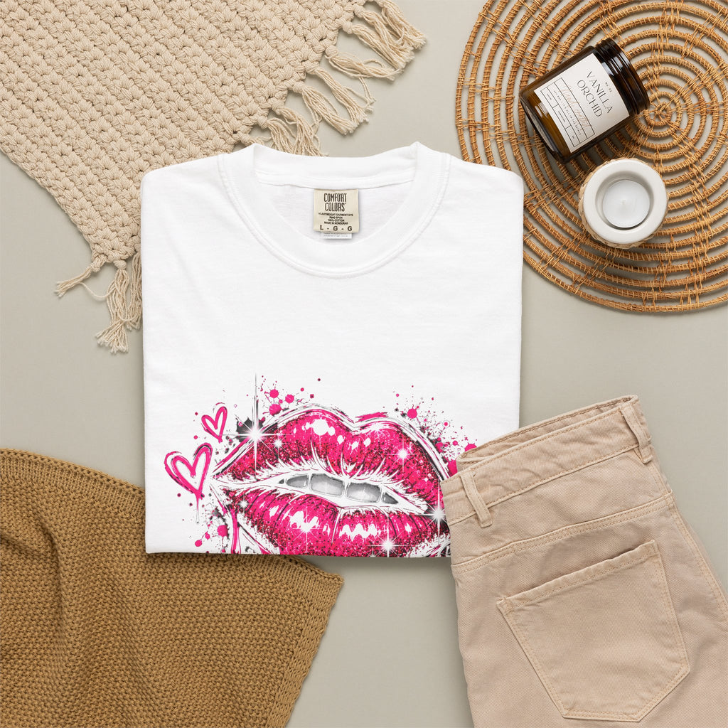 Graphic T-Shirt — Pink Lip Art & 'Backup!' Slogan Tee