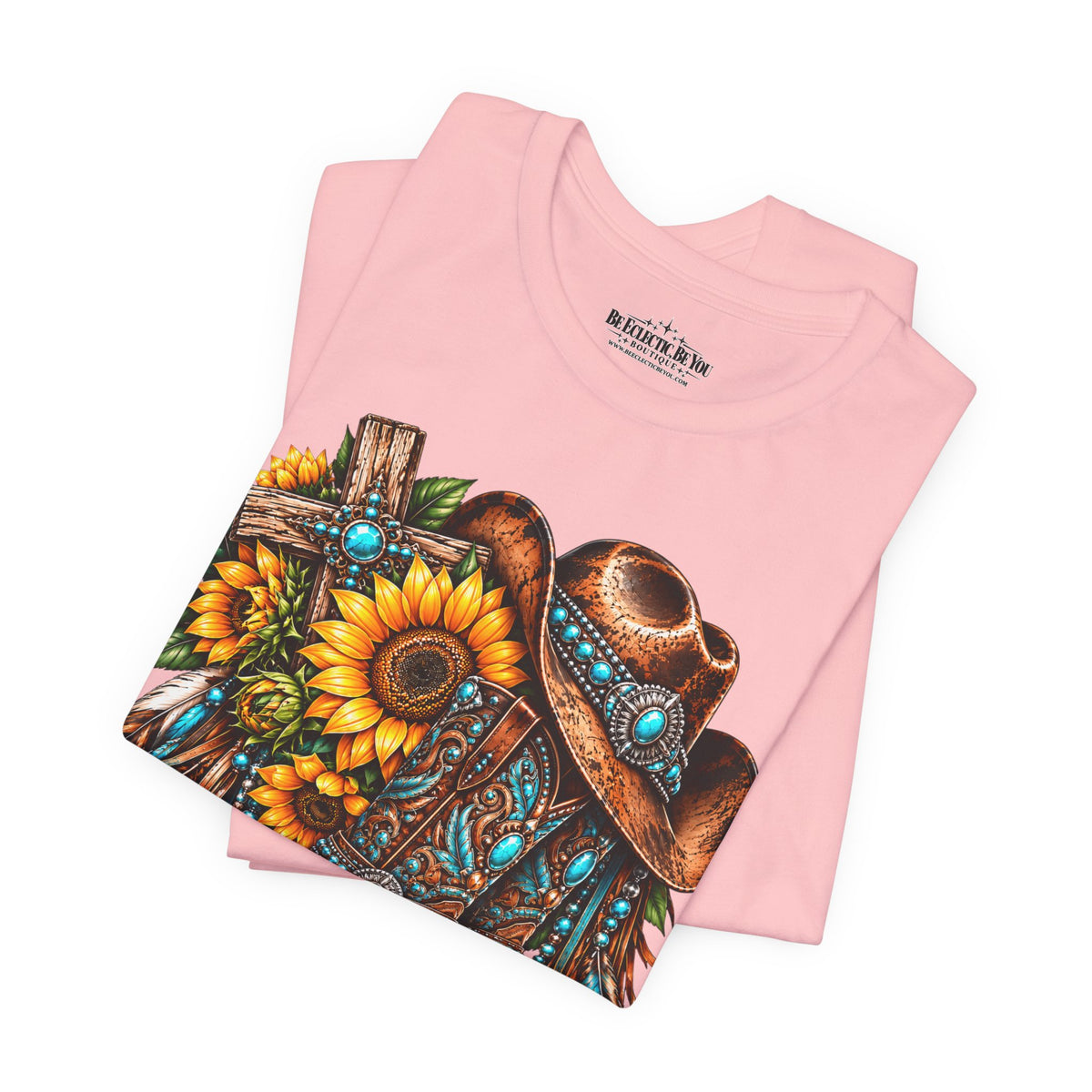 Western Cowboy Boots & Sunflowers Graphic Tee
