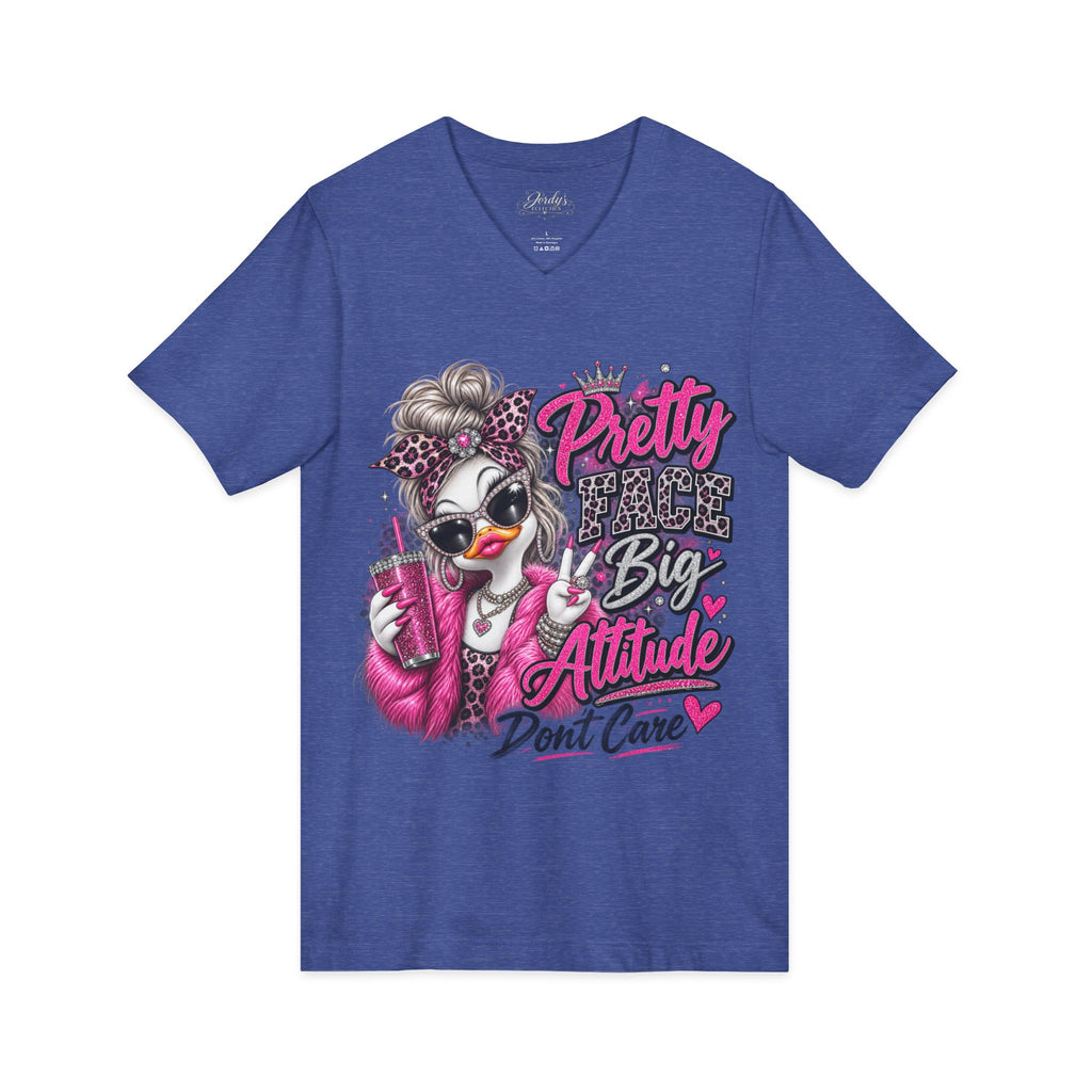 Pretty Duck Graphic V-Neck Tee — "Pretty Bigger Attitude Don’t Care"