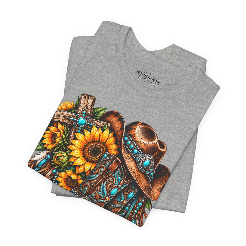 Western Cowboy Boots & Sunflowers Graphic Tee