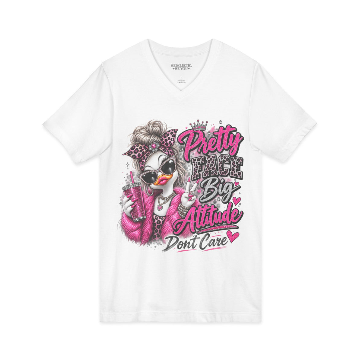 Pretty Duck Graphic V-Neck Tee — "Pretty Bigger Attitude Don’t Care"
