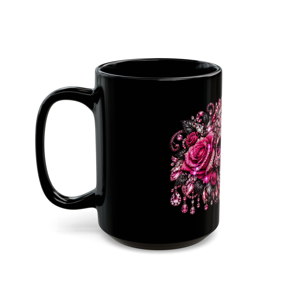 Pink Jeweled Sugar Skull Mug – Gothic Floral Coffee Cup (11oz & 15oz)