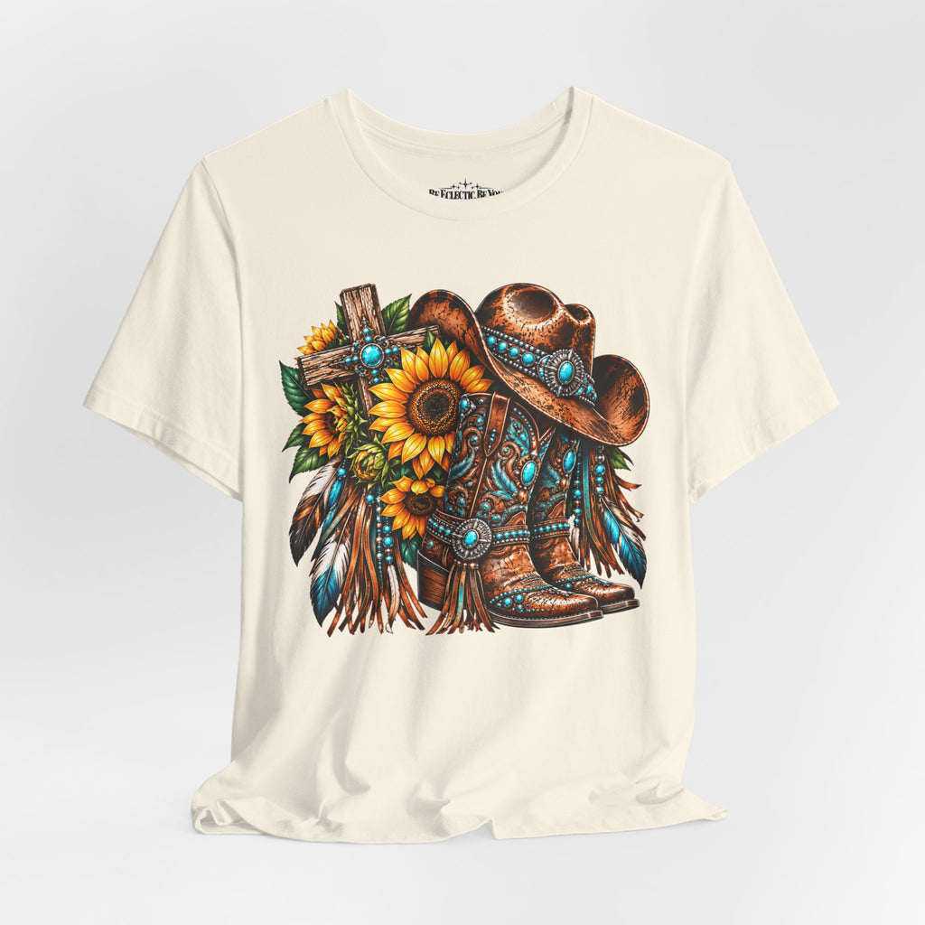 Western Cowboy Boots & Sunflowers Graphic Tee
