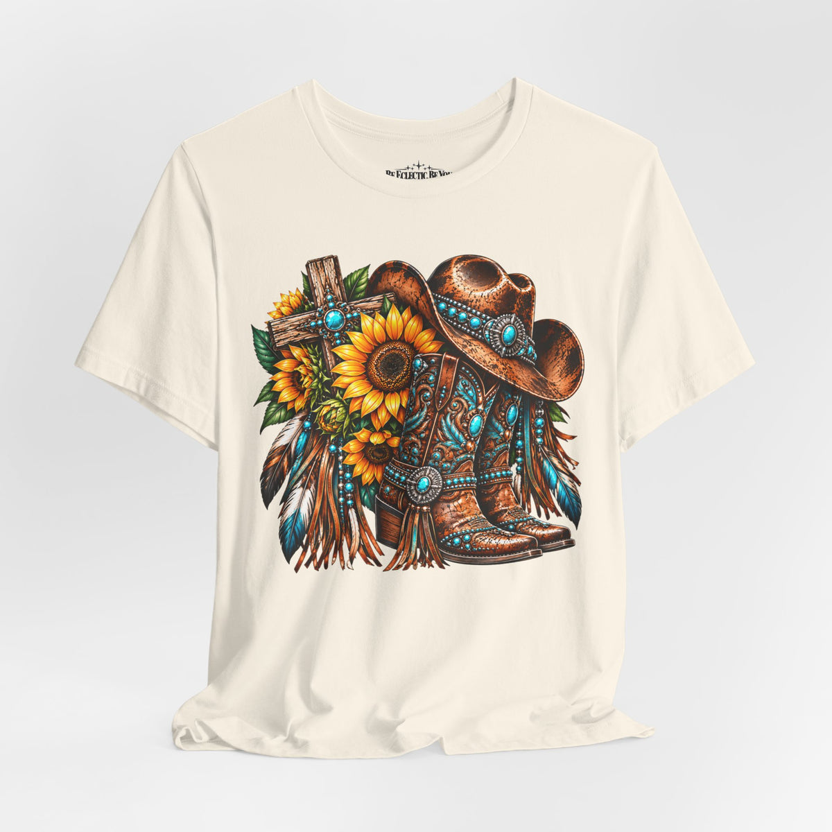 Western Cowboy Boots & Sunflowers Graphic Tee