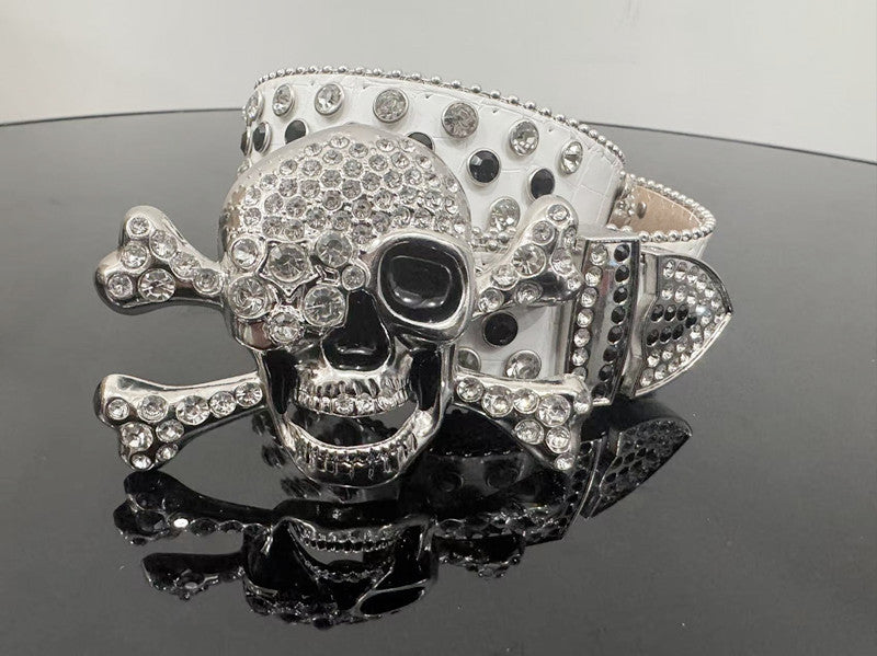 Skull Punk Belt with Rhinestones