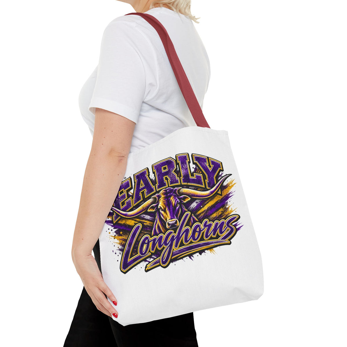 Early Longhorns Graphic Tote Bag – School Spirit Purple & Gold