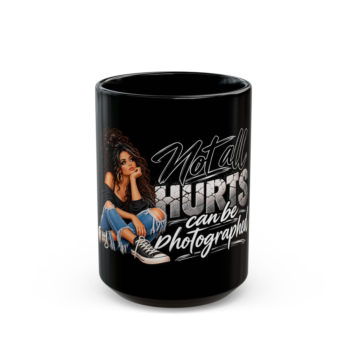 Not All Hurts Can Be Photographed Mug — Comforting Black Coffee Cup for Photographers & Emotional Support