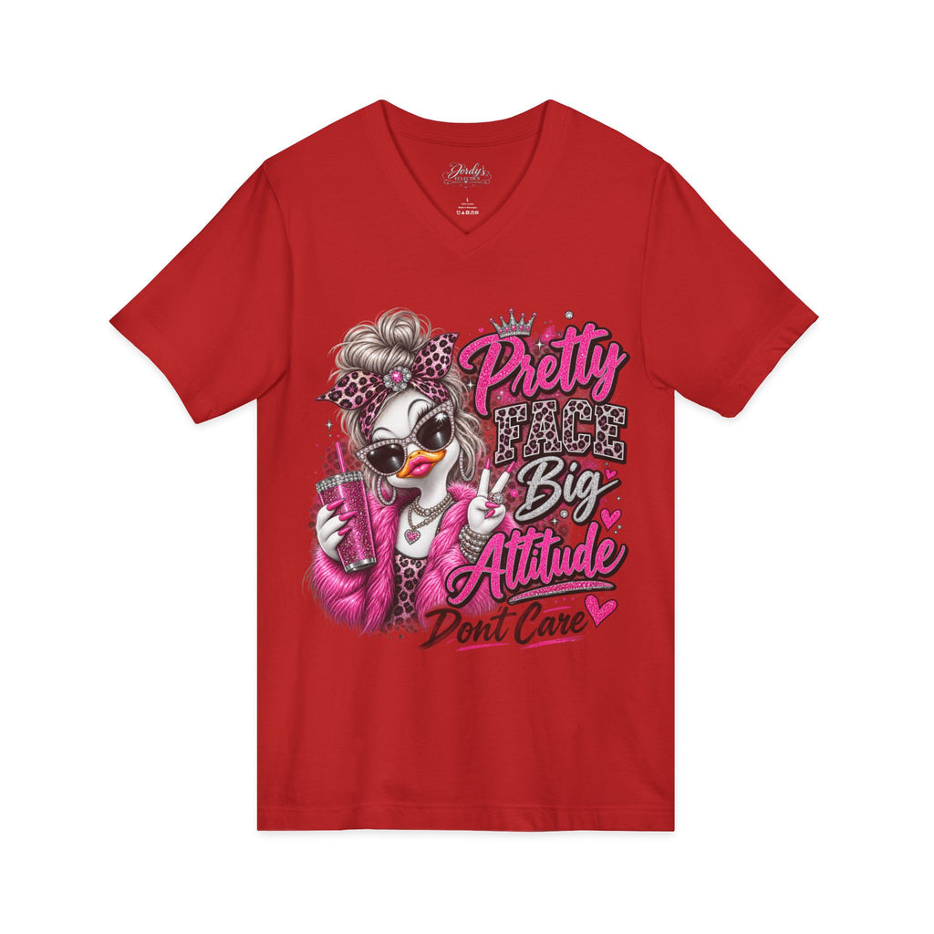 Pretty Duck Graphic V-Neck Tee — "Pretty Bigger Attitude Don’t Care"