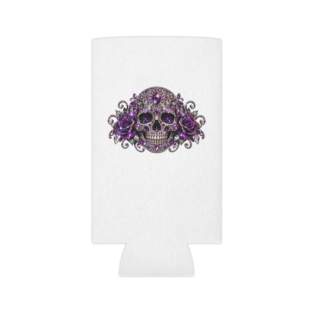 Purple Rhinestone Skull Can Cooler – Floral Gothic Beverage Koozie