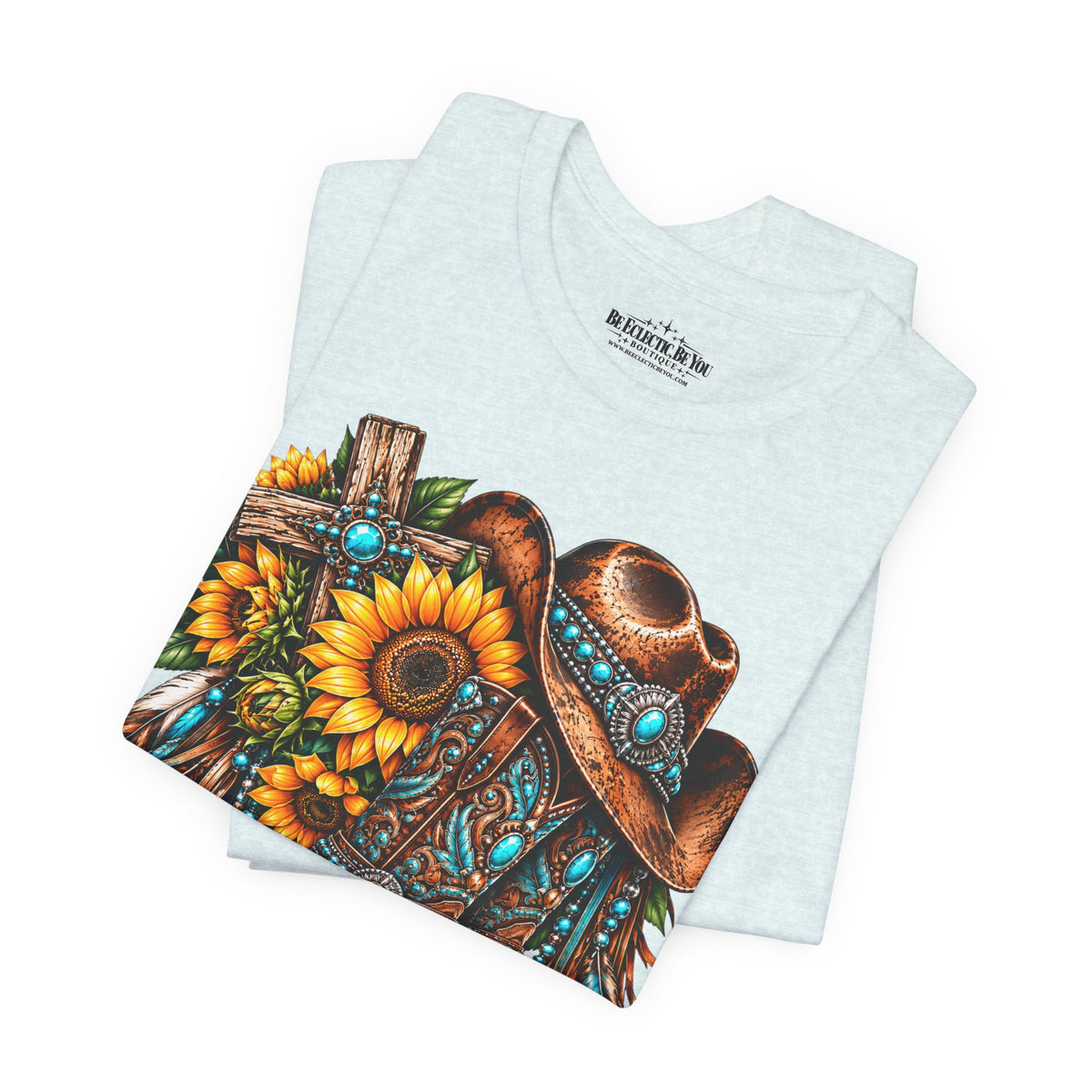 Western Cowboy Boots & Sunflowers Graphic Tee