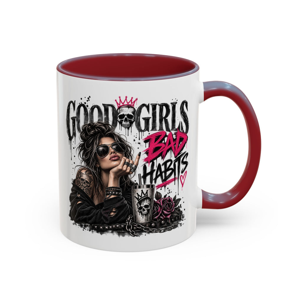 Good Girls, Bad Habits Accent Coffee Mug – Edgy Skull & Crown Design (11/15oz)