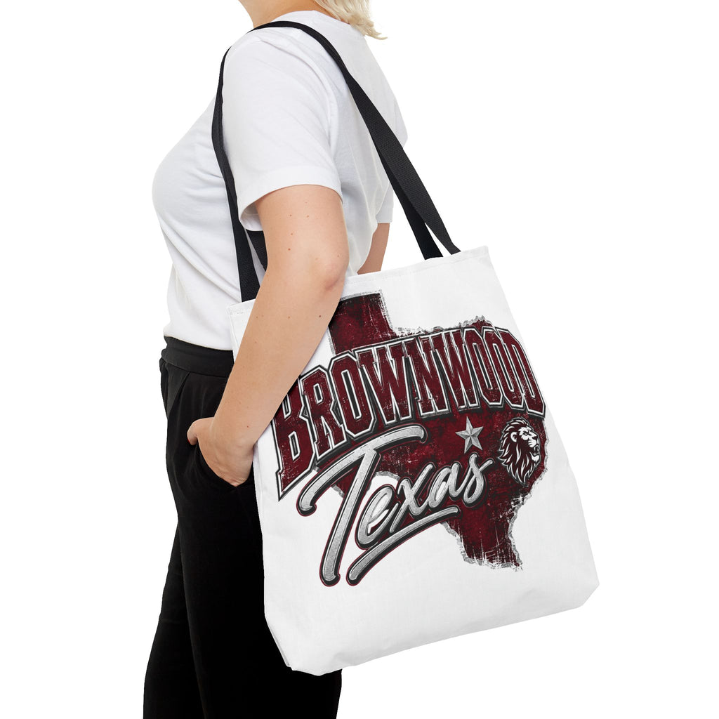 Brownwood Texas Tote Bag — Vintage State Outline & Lion Graphic