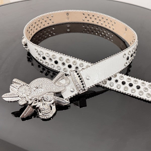Skull Punk Belt with Rhinestones