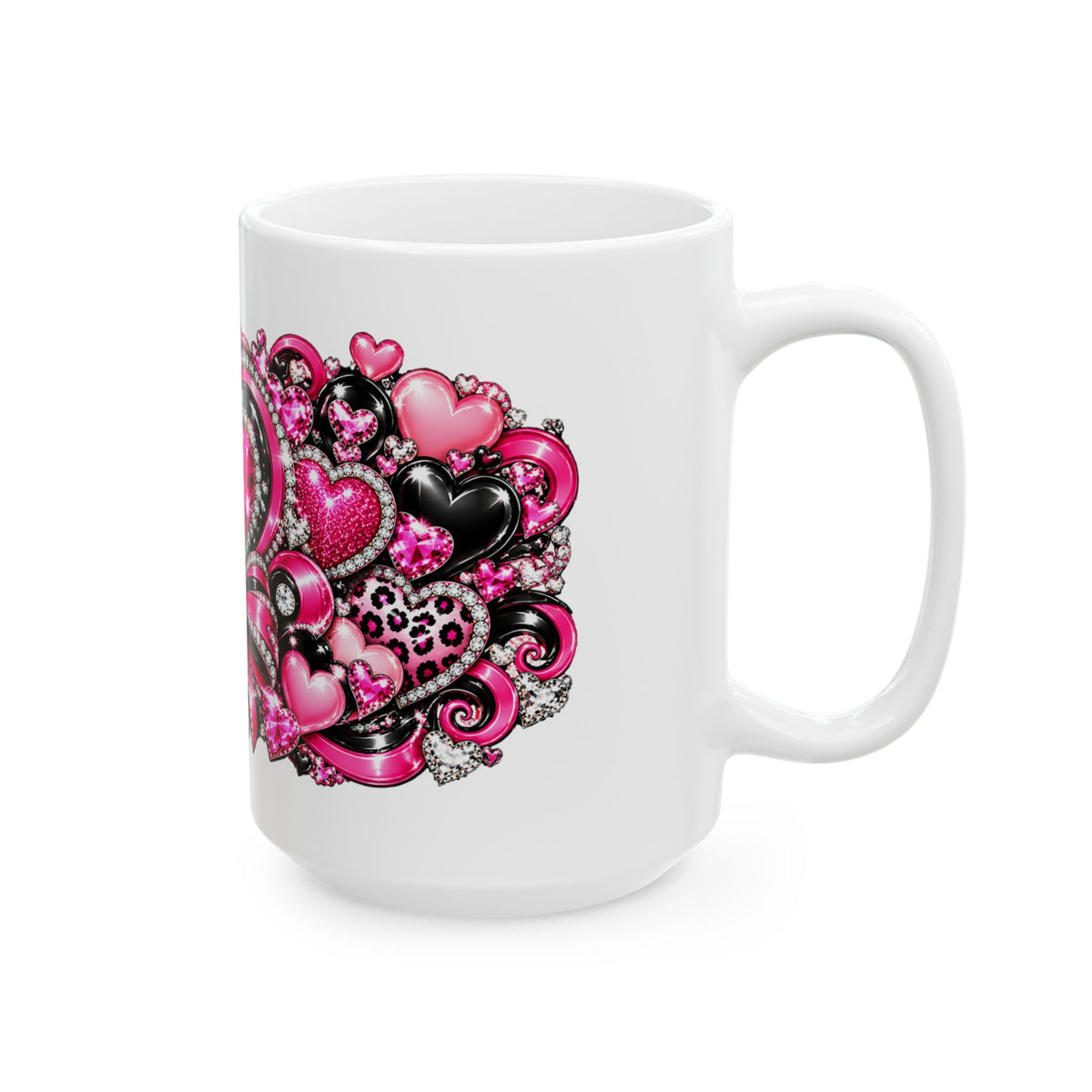 Pink Rhinestone Heart Love Ceramic Mug