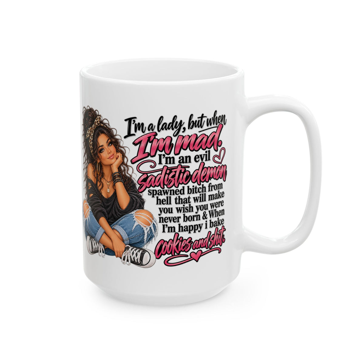 Angry But Sweet Ceramic Mug — "I'm An Evil Mystic Demon" Graphic Coffee Cup (11oz/15oz)