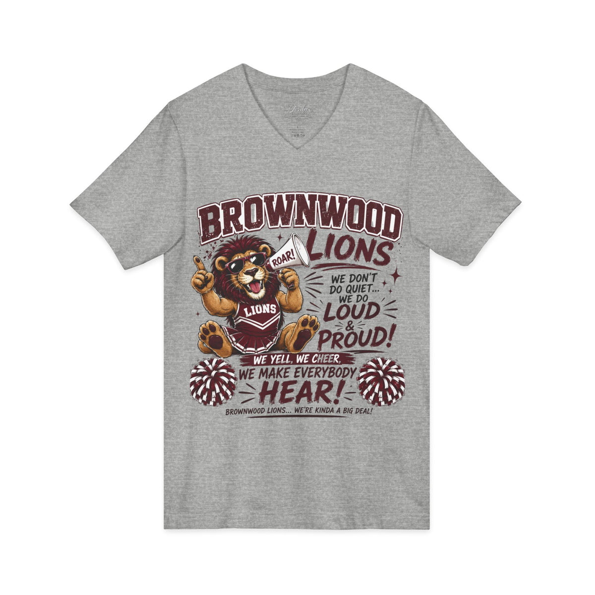 Brownwood Lions Cheer V-Neck T-Shirt — Loud Proud School Spirit Tee