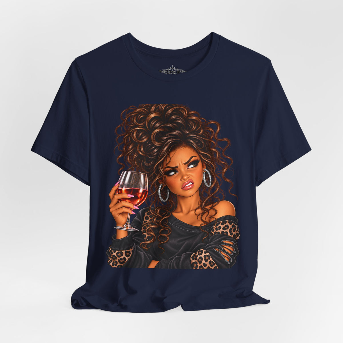 Curly Hair Wine Lover Graphic T-Shirt