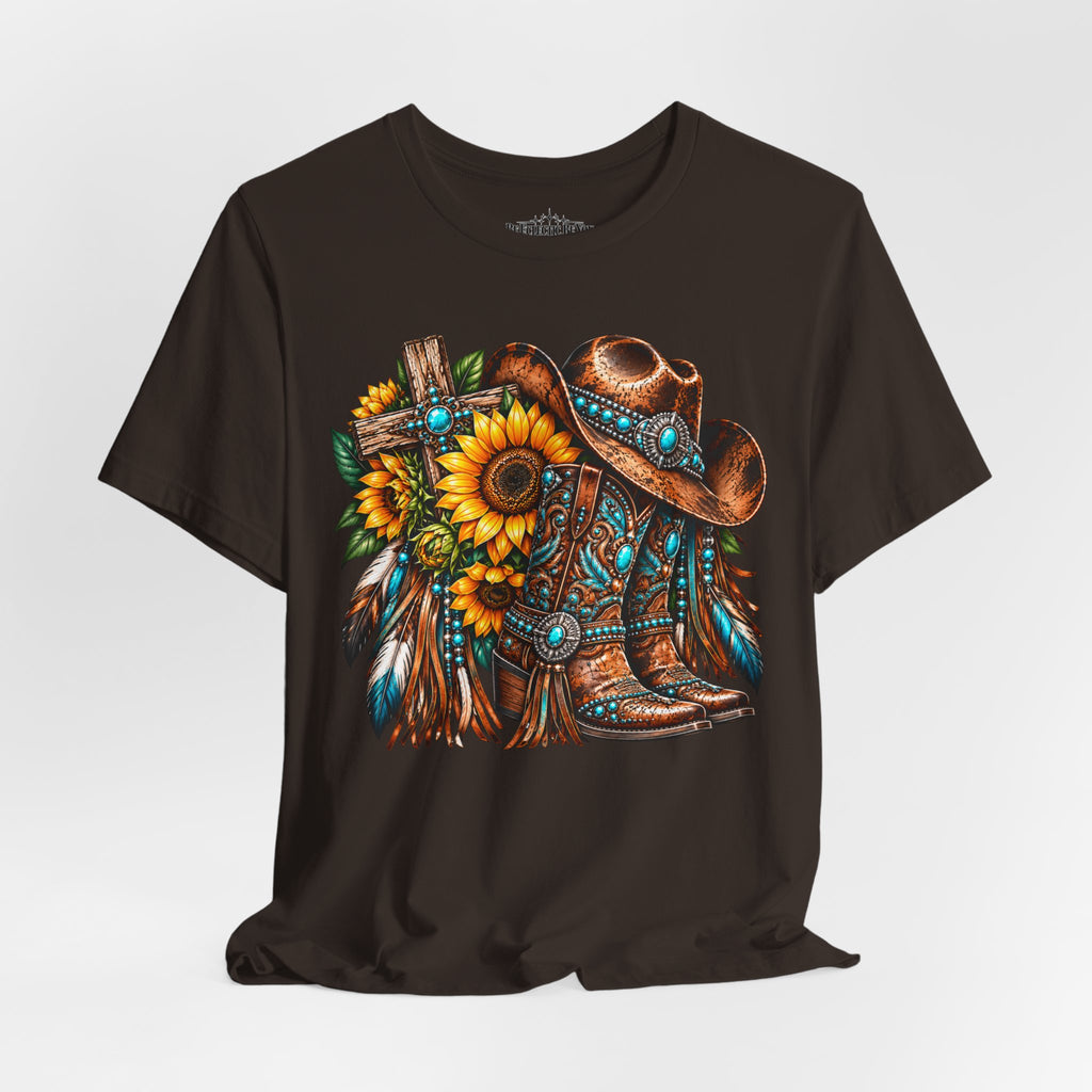 Western Cowboy Boots & Sunflowers Graphic Tee