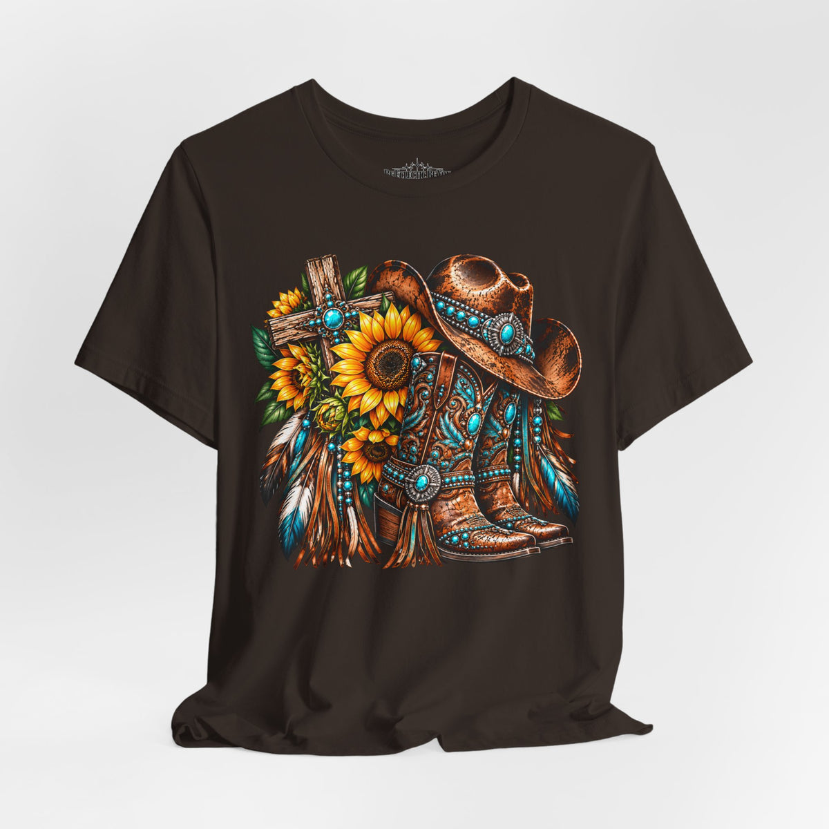 Western Cowboy Boots & Sunflowers Graphic Tee