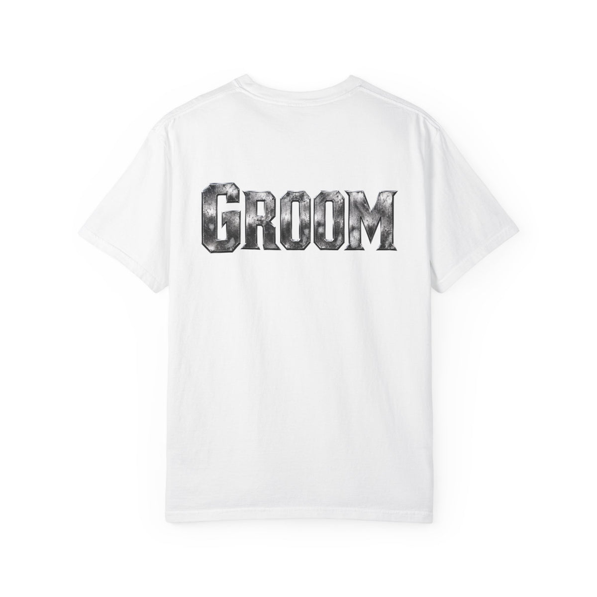 Groom Graphic T-Shirt — Metallic Lettering Wedding Tee for Grooms