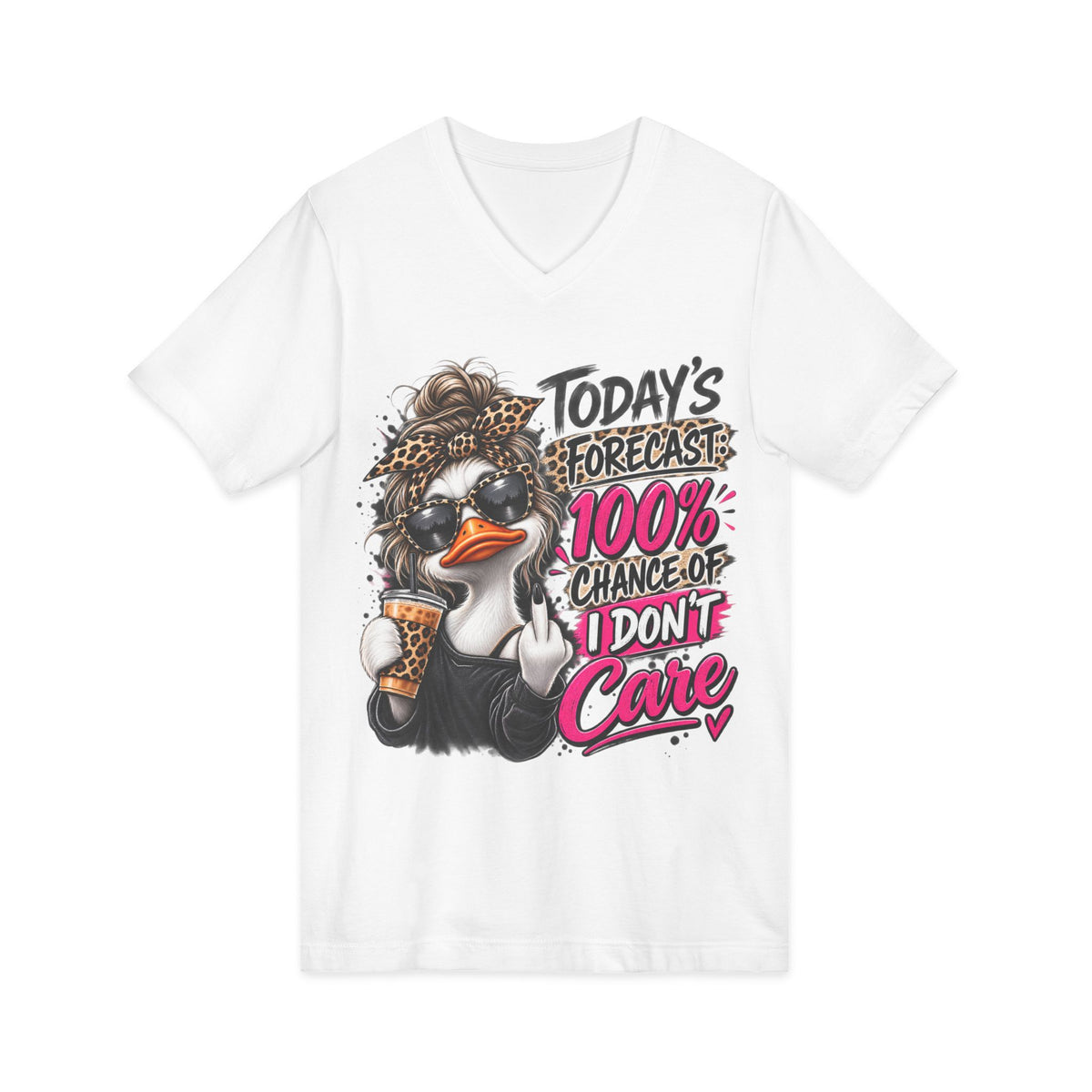 I Don't Care Duck V-Neck Tee — 100% Chance I Don't Care Graphic Shirt