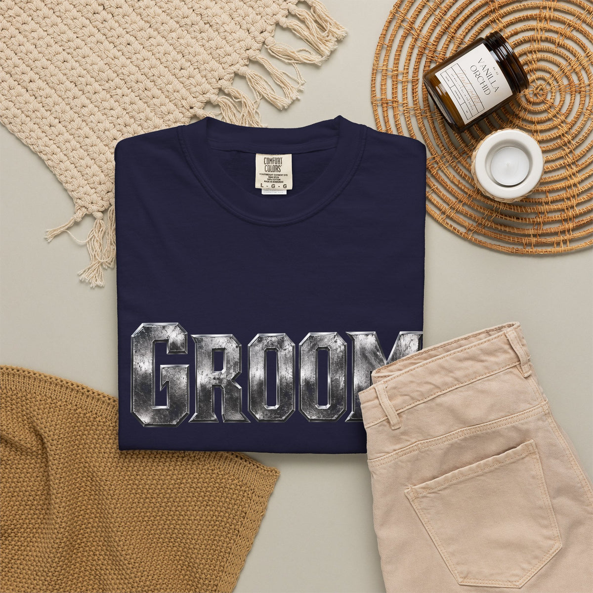 Groom Graphic T-Shirt — Metallic Lettering Wedding Tee for Grooms