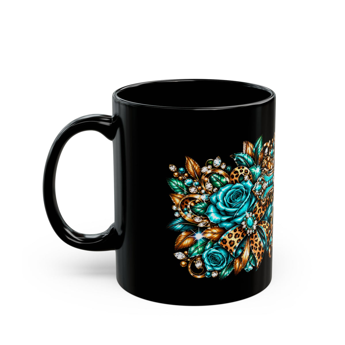 Turquoise Leopard Rose Ornate Mug